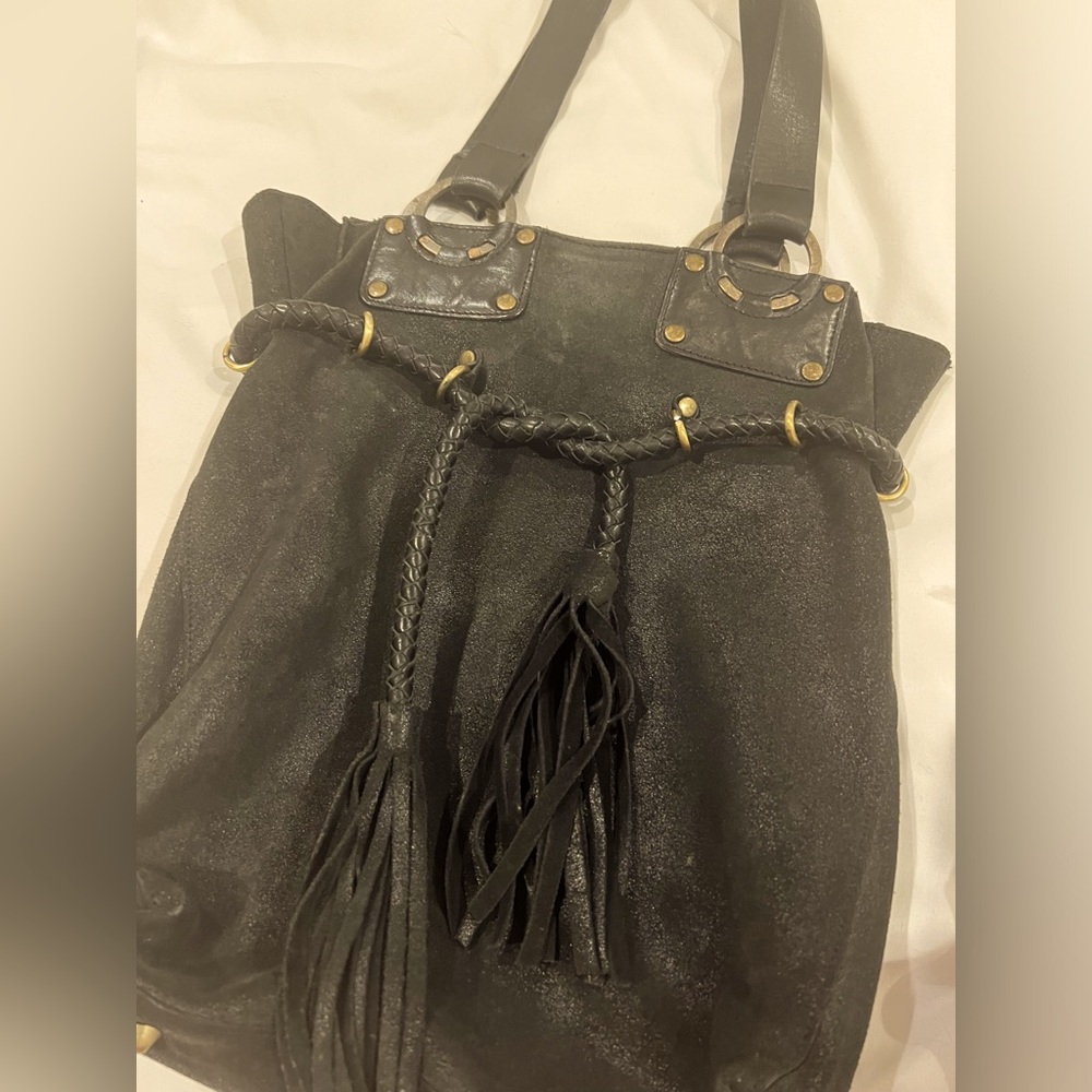CARLA MANCINI leather fringed bag